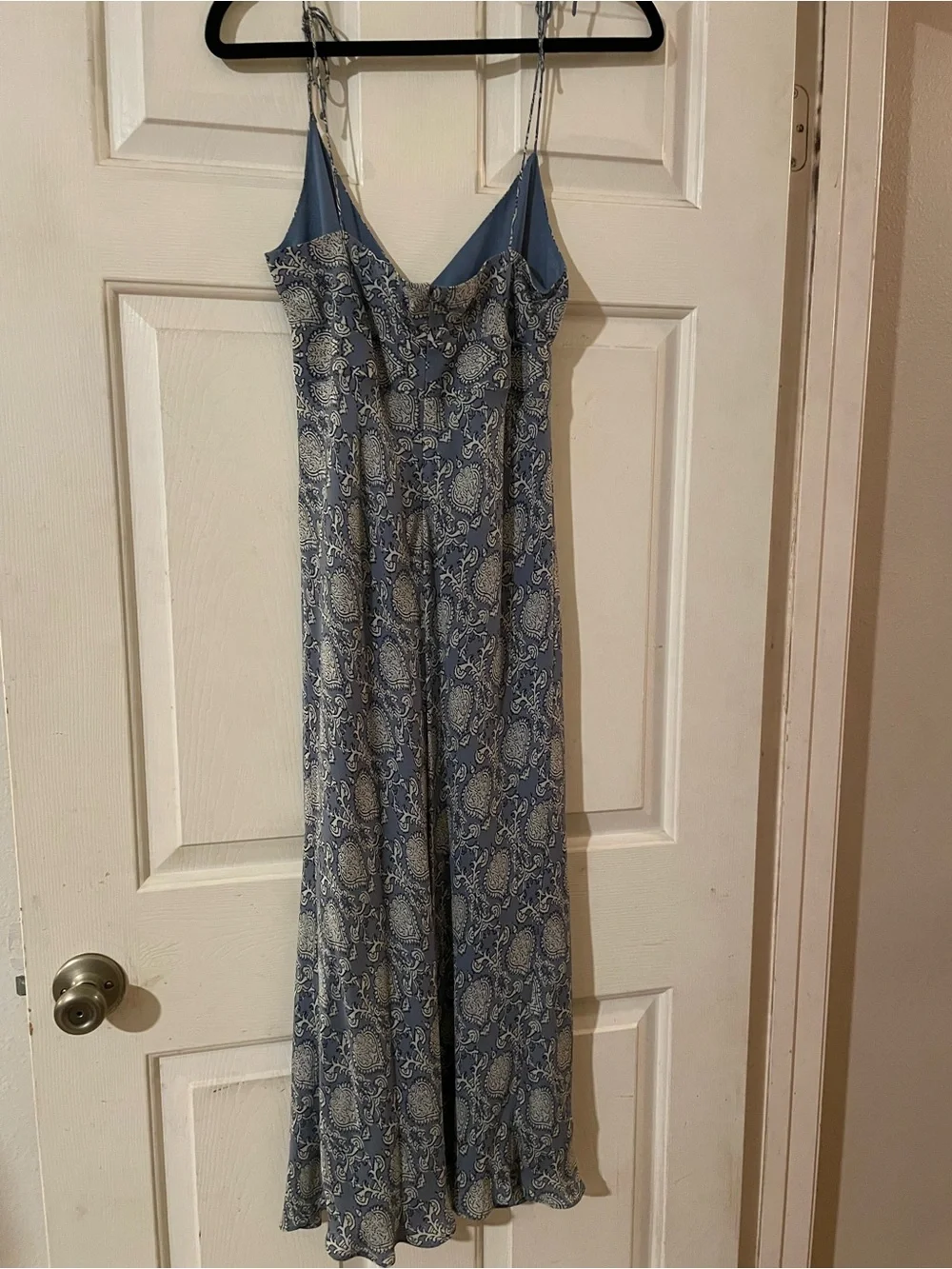 Vintage J.Crew 100 Silk Paisley Damask Empire Waist Slip Maxi Dress 8 Blue